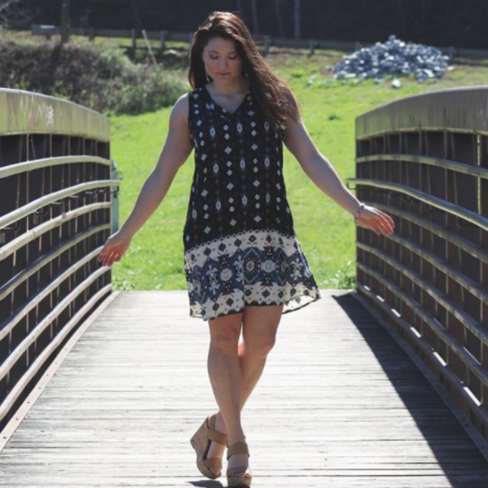 Navy Paisley Dress WITH POCKETS